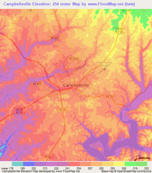 Elevation of Campbellsville,US Elevation Map, Topography, Contour