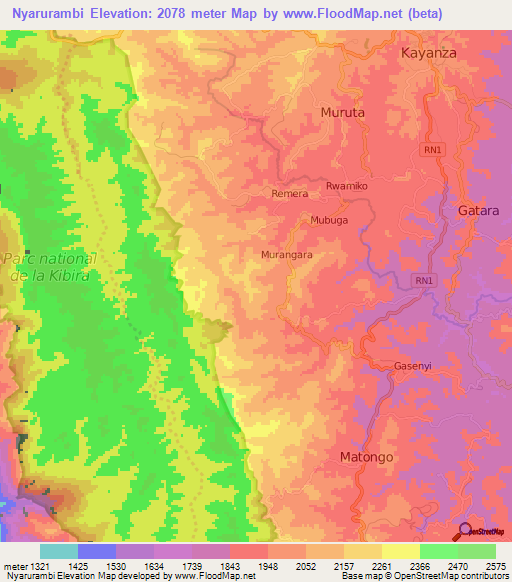 Nyarurambi,Burundi Elevation Map