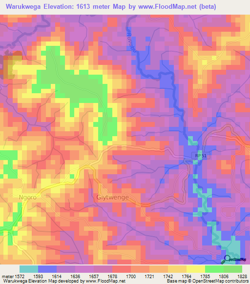 Warukwega,Burundi Elevation Map