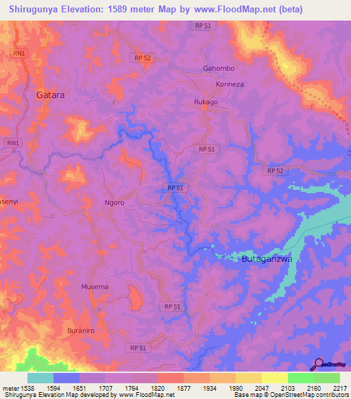 Shirugunya,Burundi Elevation Map