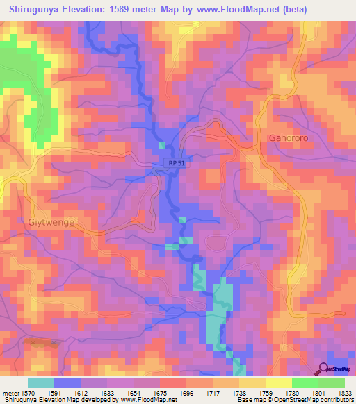 Shirugunya,Burundi Elevation Map