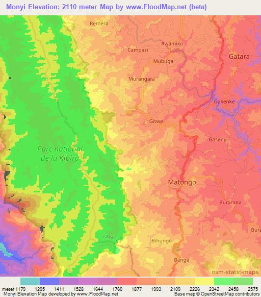 Monyi,Burundi Elevation Map