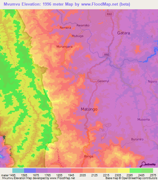 Mvumvu,Burundi Elevation Map