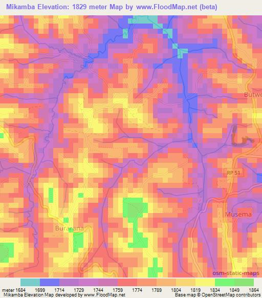 Mikamba,Burundi Elevation Map