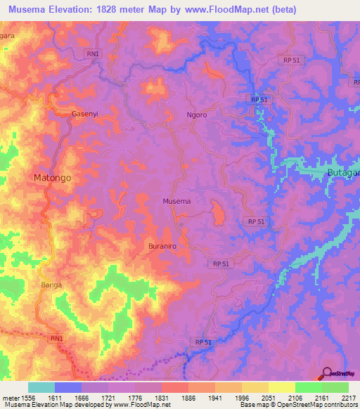 Musema,Burundi Elevation Map