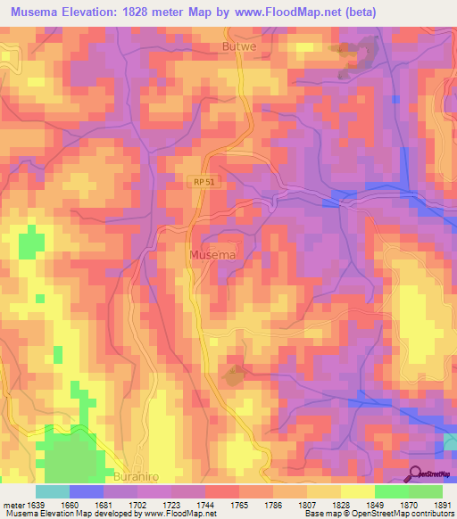 Musema,Burundi Elevation Map