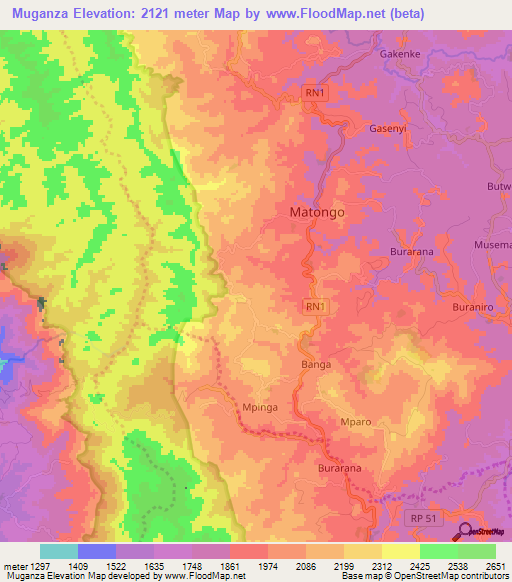 Muganza,Burundi Elevation Map