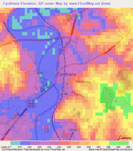 Elevation of Cynthiana,US Elevation Map, Topography, Contour