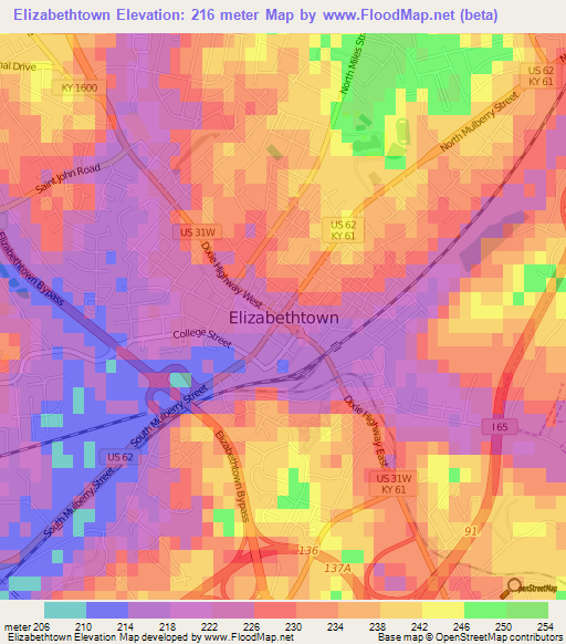 Elizabethtown,US Elevation Map