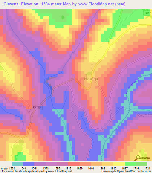 Gitwenzi,Burundi Elevation Map