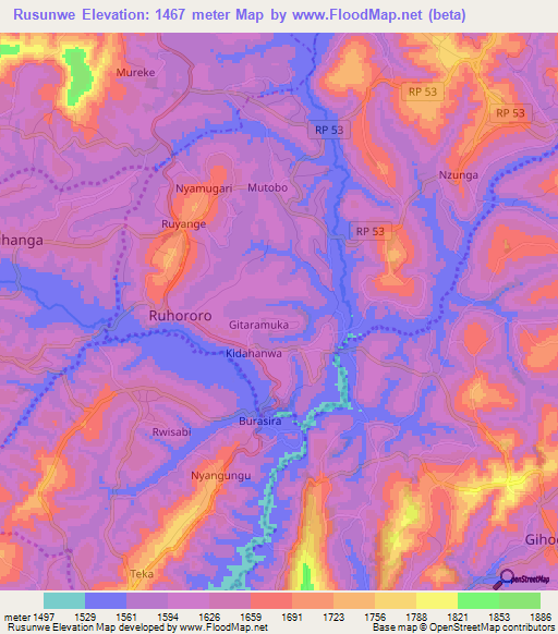 Rusunwe,Burundi Elevation Map