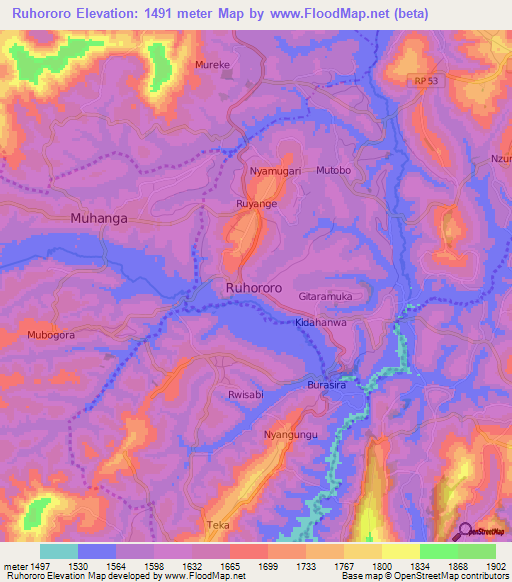 Ruhororo,Burundi Elevation Map