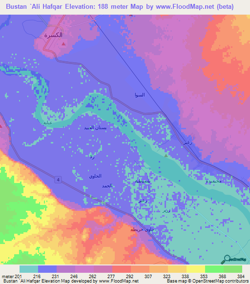 Bustan `Ali Hafqar,Syria Elevation Map