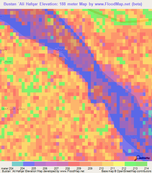 Bustan `Ali Hafqar,Syria Elevation Map