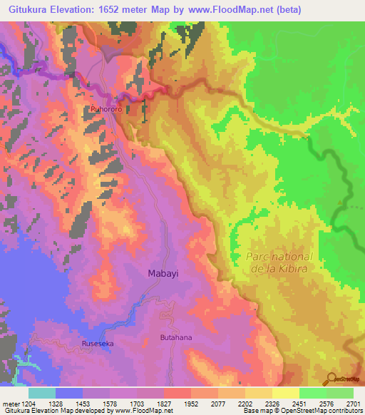 Gitukura,Burundi Elevation Map