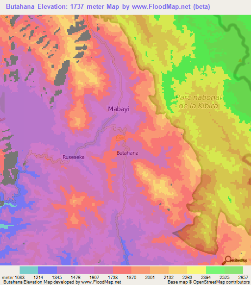 Butahana,Burundi Elevation Map