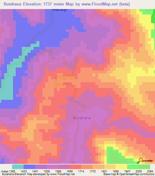 Butahana,Burundi Elevation Map