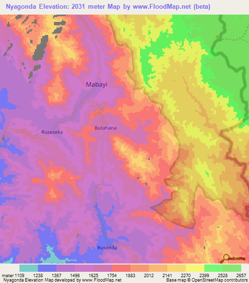 Nyagonda,Burundi Elevation Map