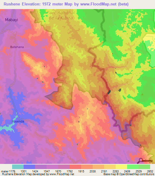 Rushene,Burundi Elevation Map