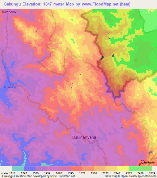 Gakungu,Burundi Elevation Map