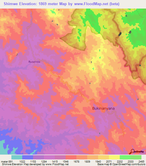 Shimwe,Burundi Elevation Map