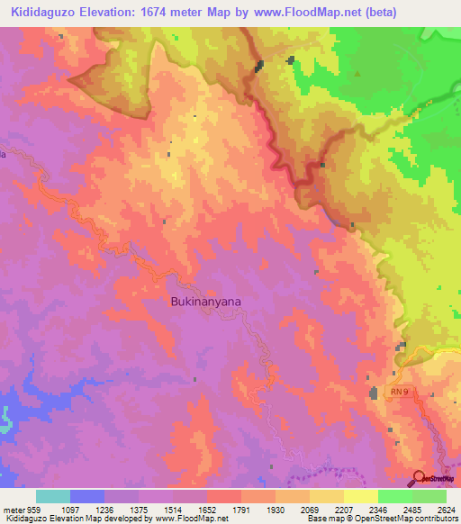 Kididaguzo,Burundi Elevation Map