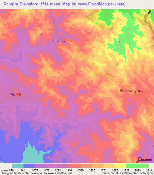 Rangira,Burundi Elevation Map
