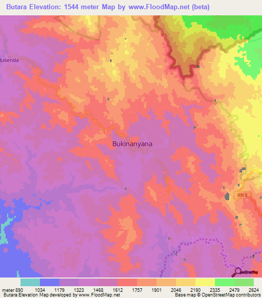 Butara,Burundi Elevation Map
