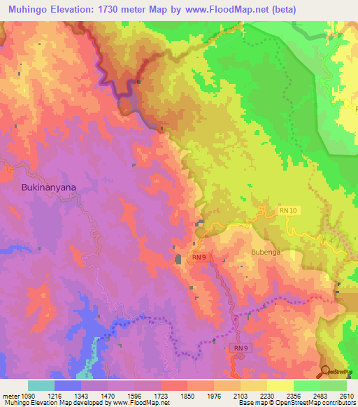 Muhingo,Burundi Elevation Map