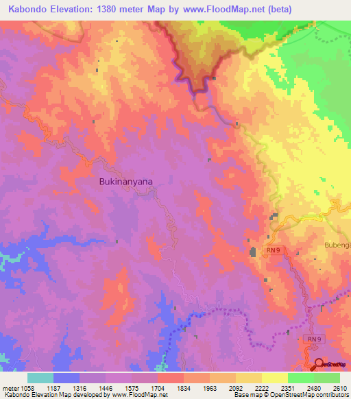 Kabondo,Burundi Elevation Map