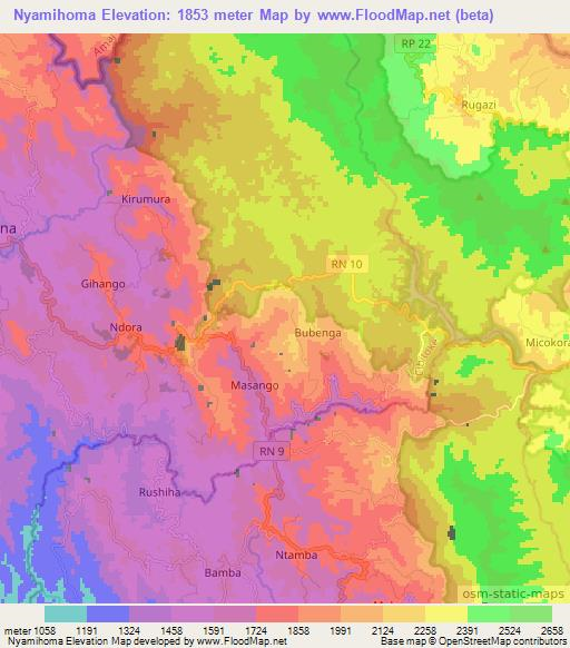 Nyamihoma,Burundi Elevation Map