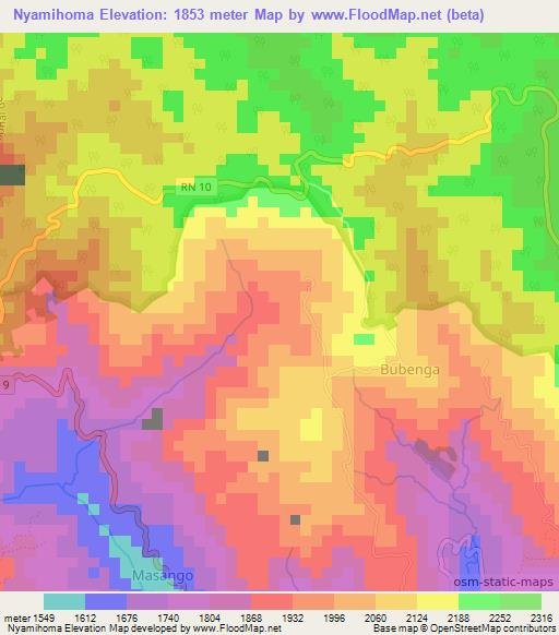 Nyamihoma,Burundi Elevation Map