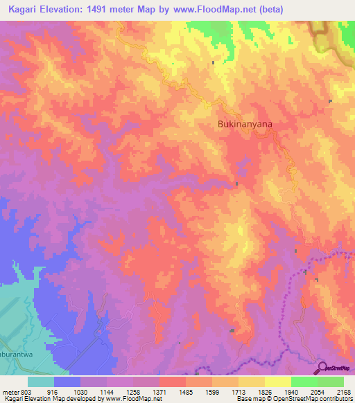 Kagari,Burundi Elevation Map