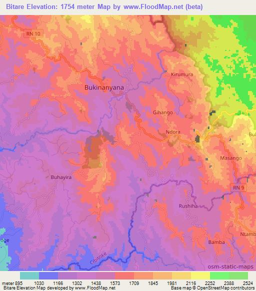 Bitare,Burundi Elevation Map