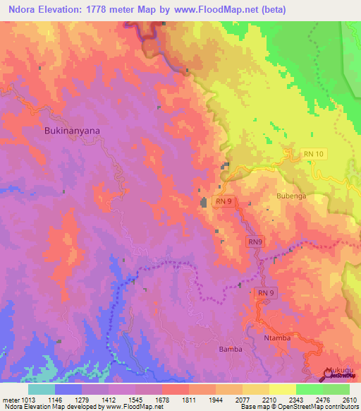 Ndora,Burundi Elevation Map