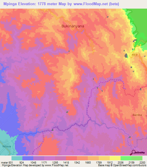 Mpinga,Burundi Elevation Map