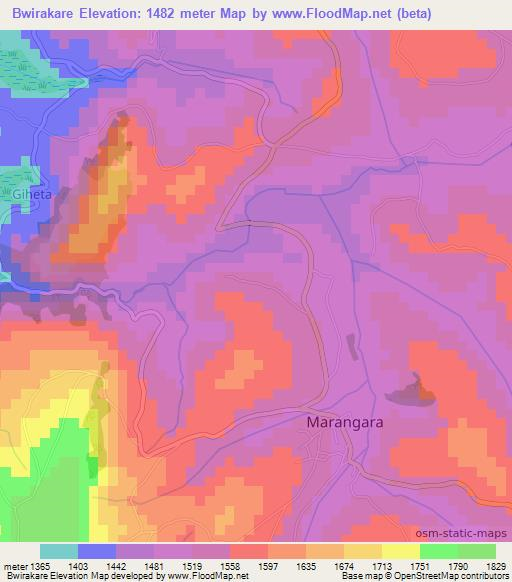 Bwirakare,Burundi Elevation Map