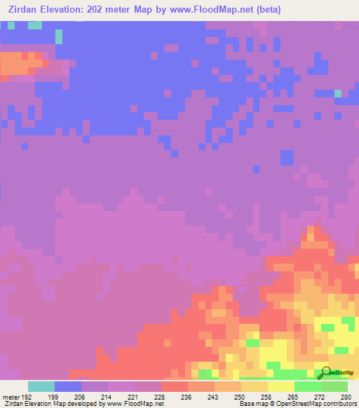 Zirdan,Iran Elevation Map