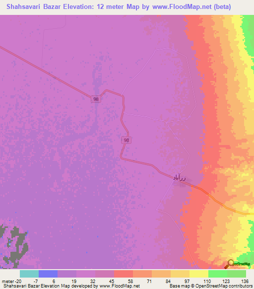 Shahsavari Bazar,Iran Elevation Map