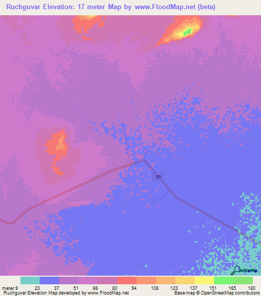 Ruchguvar,Iran Elevation Map