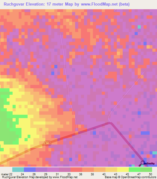 Ruchguvar,Iran Elevation Map
