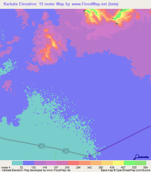 Karbala,Iran Elevation Map
