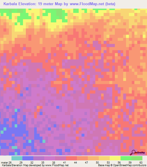 Karbala,Iran Elevation Map
