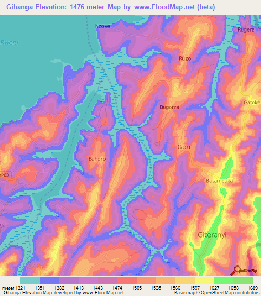 Gihanga,Burundi Elevation Map