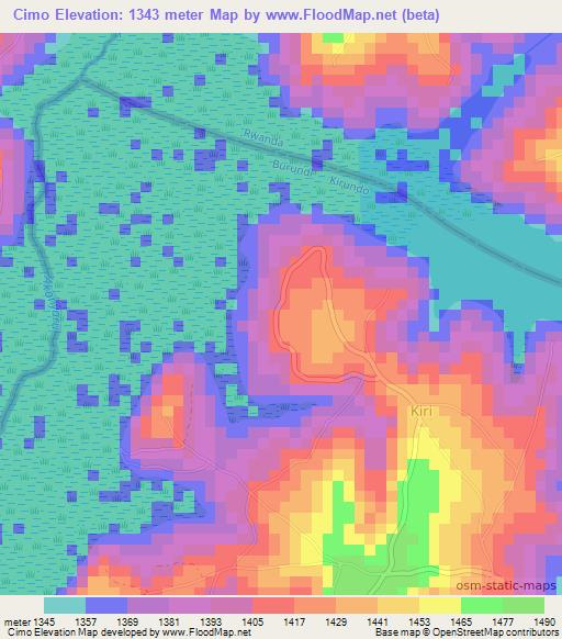 Cimo,Burundi Elevation Map