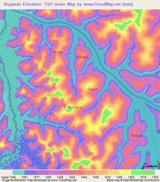 Rugando,Burundi Elevation Map