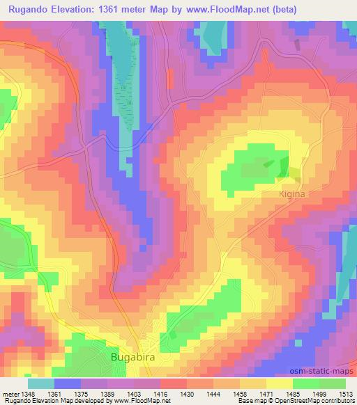 Rugando,Burundi Elevation Map