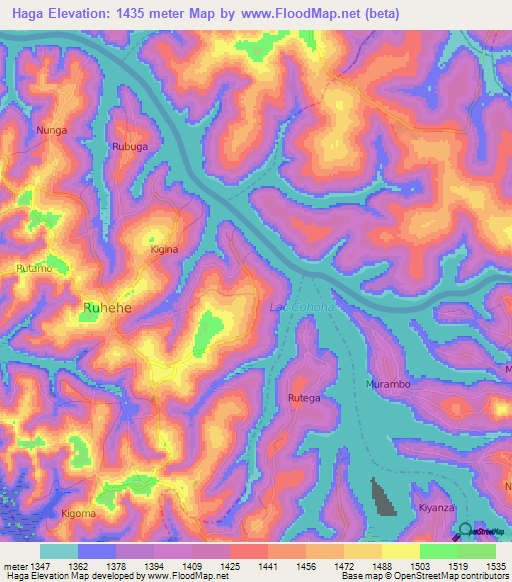 Haga,Burundi Elevation Map