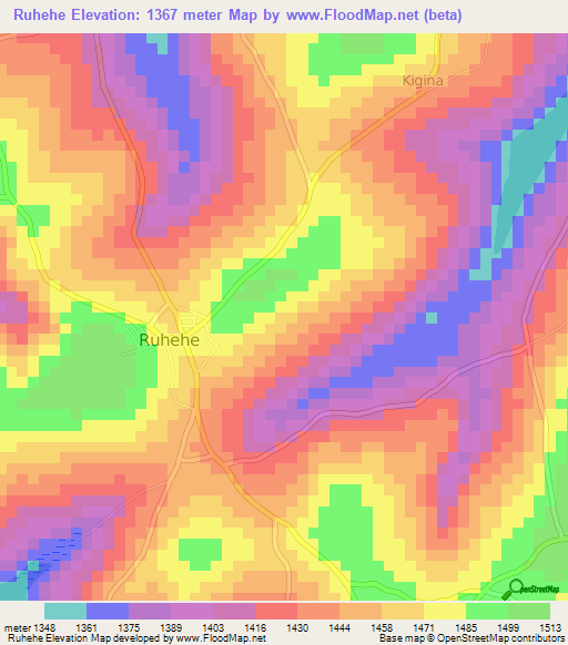 Ruhehe,Burundi Elevation Map