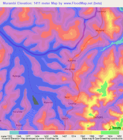 Murambi,Burundi Elevation Map